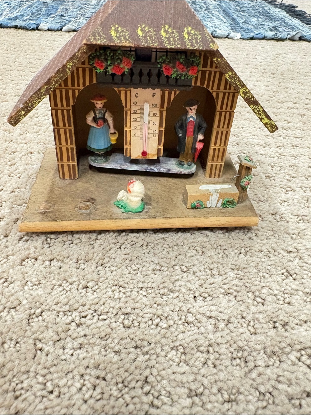 Vintage German G.I.L.I. Hand-Painted Wooden Chalet Thermometer Weather House